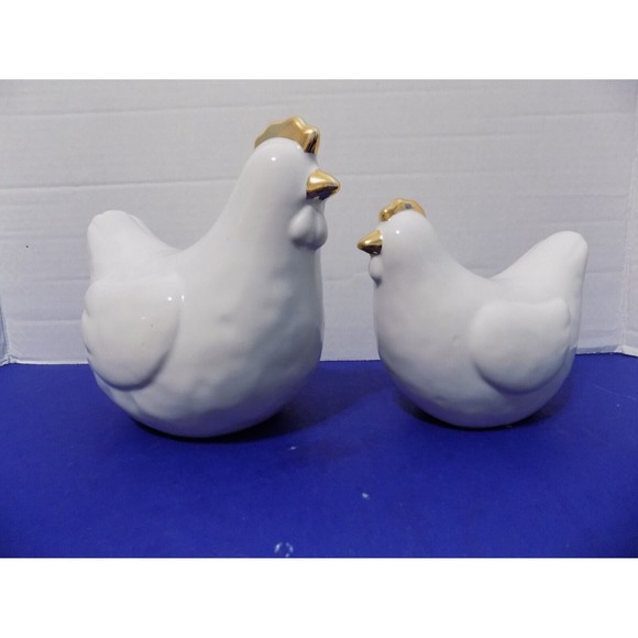 NEW Ceramic Hen Chickens Chicks Rustic Home Animal Farm House Decor  Set of 2 - Picture 6 of 7